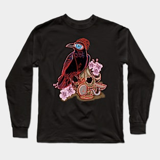 Red crow and skull cat Long Sleeve T-Shirt